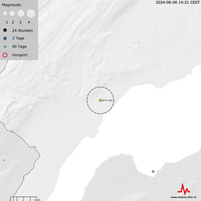 Erdbeben in der Region um Vinzel, letzte 90 Tage