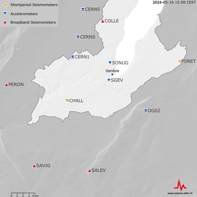 Seismische Stationen um das Genfer Becken