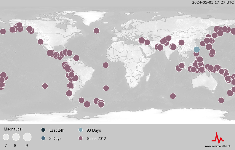 World Map of earthquakes since 2012, magnitude 7 or above