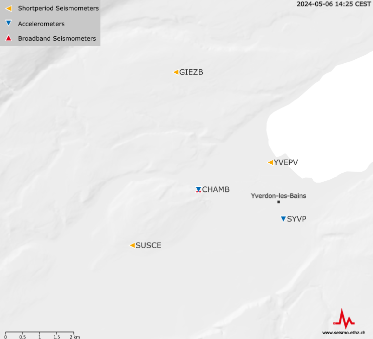 Seismic stations near Yverdon-les-Bains
