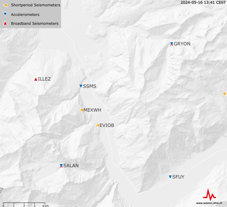 Seismometers near Lavey-les-Bains