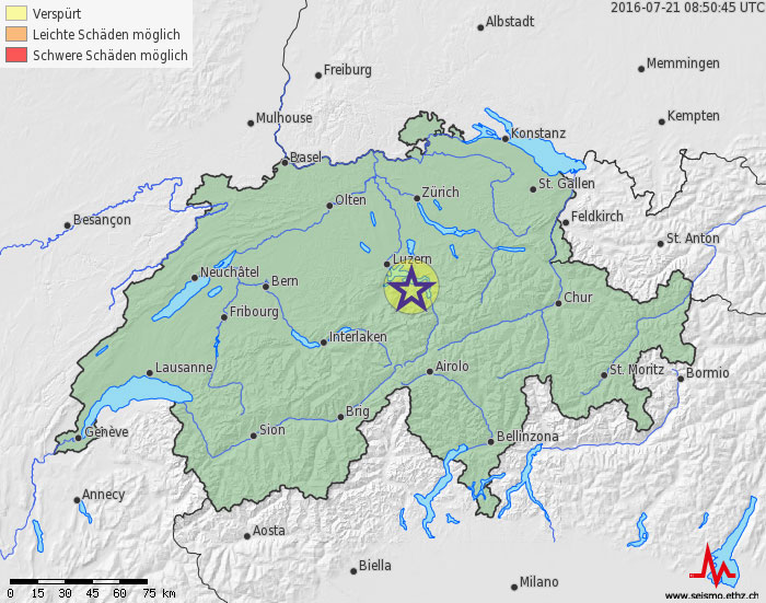 Faibles séismes en Suisse Centrale