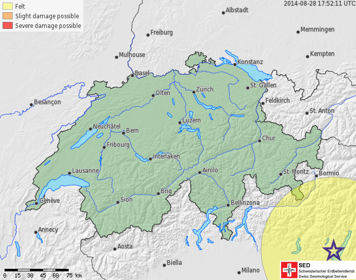 Terremoto nella regione  del Lago di Garda