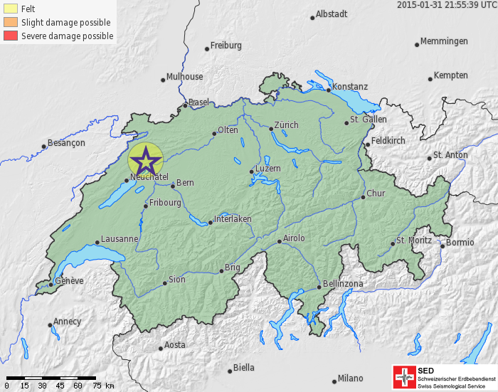 Drei spürbare Beben bei Biel