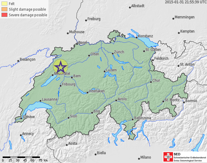Trois séismes ressentis près de Bienne