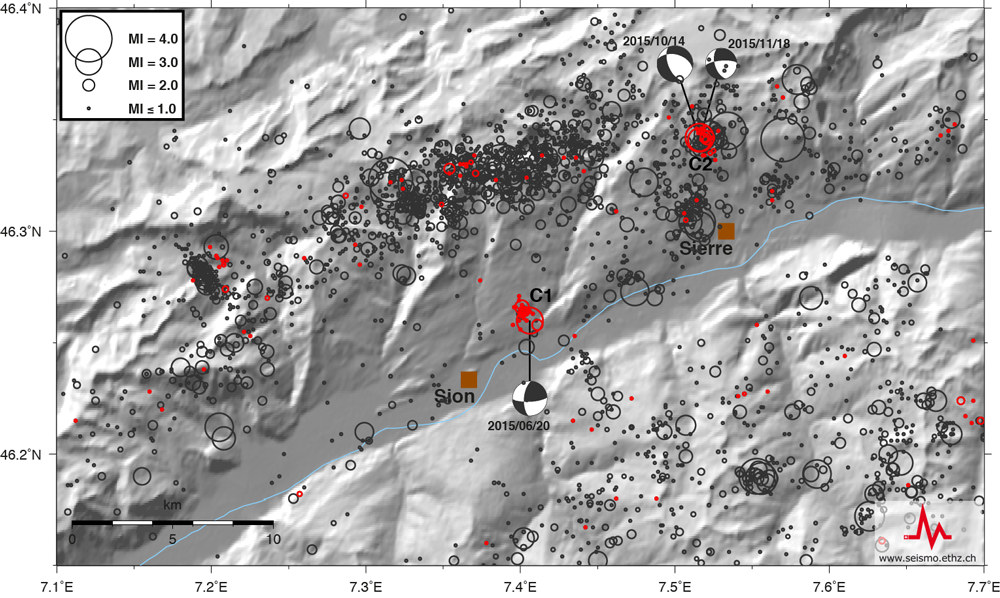 Deux essaims de séismes actifs en Valais