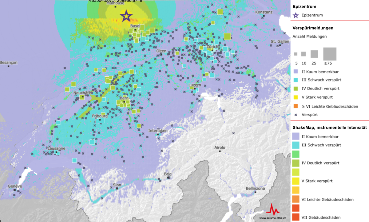 [Available in DE / FR] Erdbeben der Magnitude 4.7 im Elsass in weiten Teilen der Schweiz deutlich verspürt
