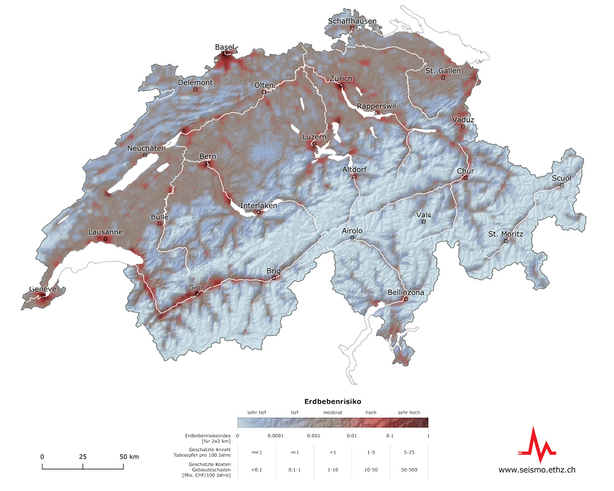 Karte des Erdbebenrisikos der Schweiz