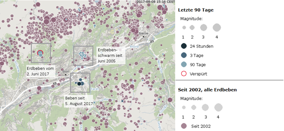 Verspürte Erdbeben bei Sion (VS)