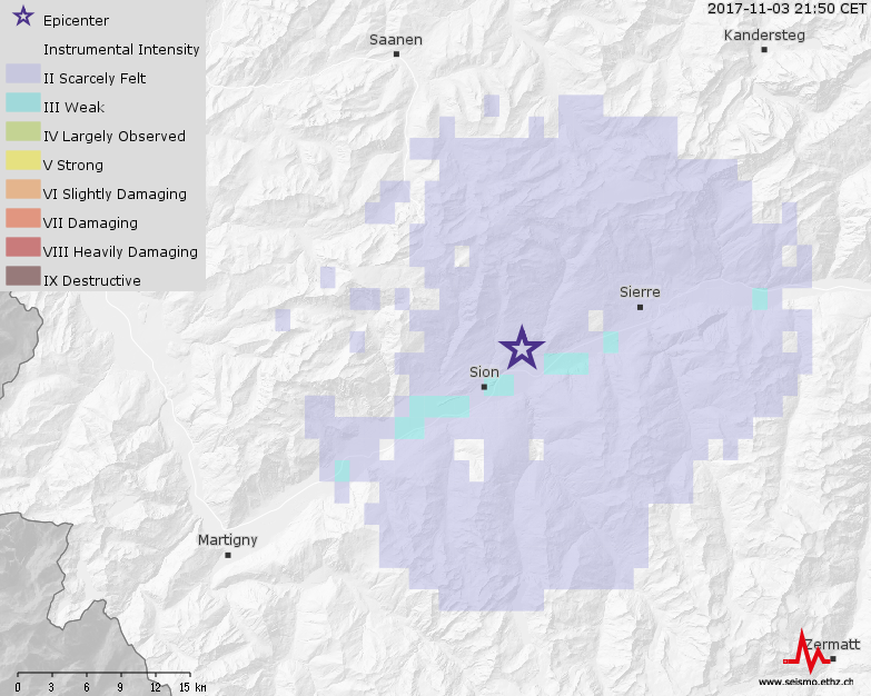 Nouveau séisme ressenti dans la région de Sion/Sierre VS