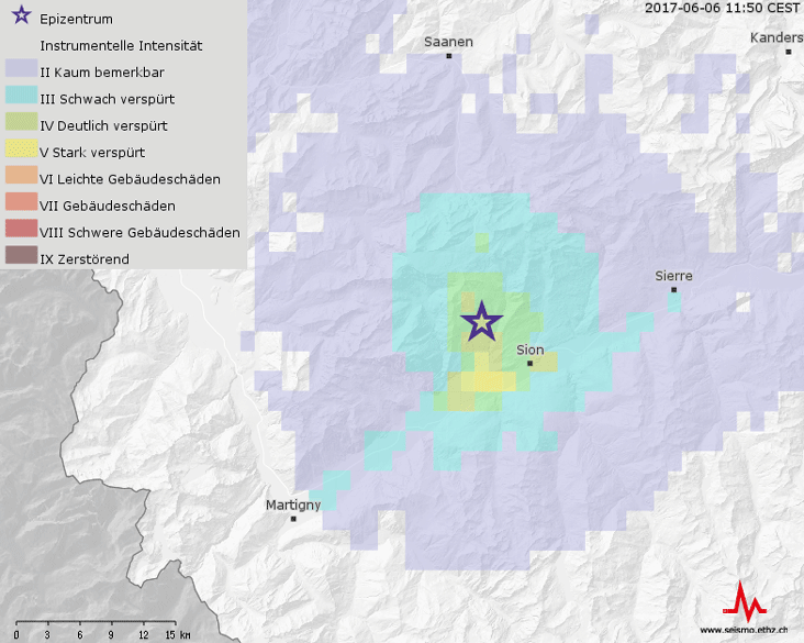 Verspürtes Erdbeben bei Sion (VS)