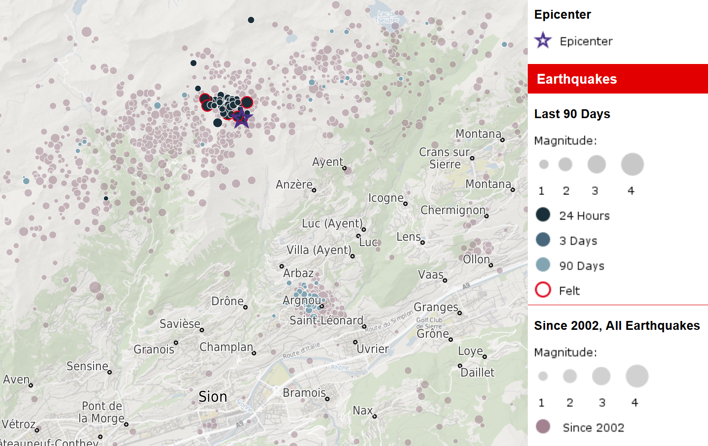 Ongoing earthquake swarm north of Sion (VS)