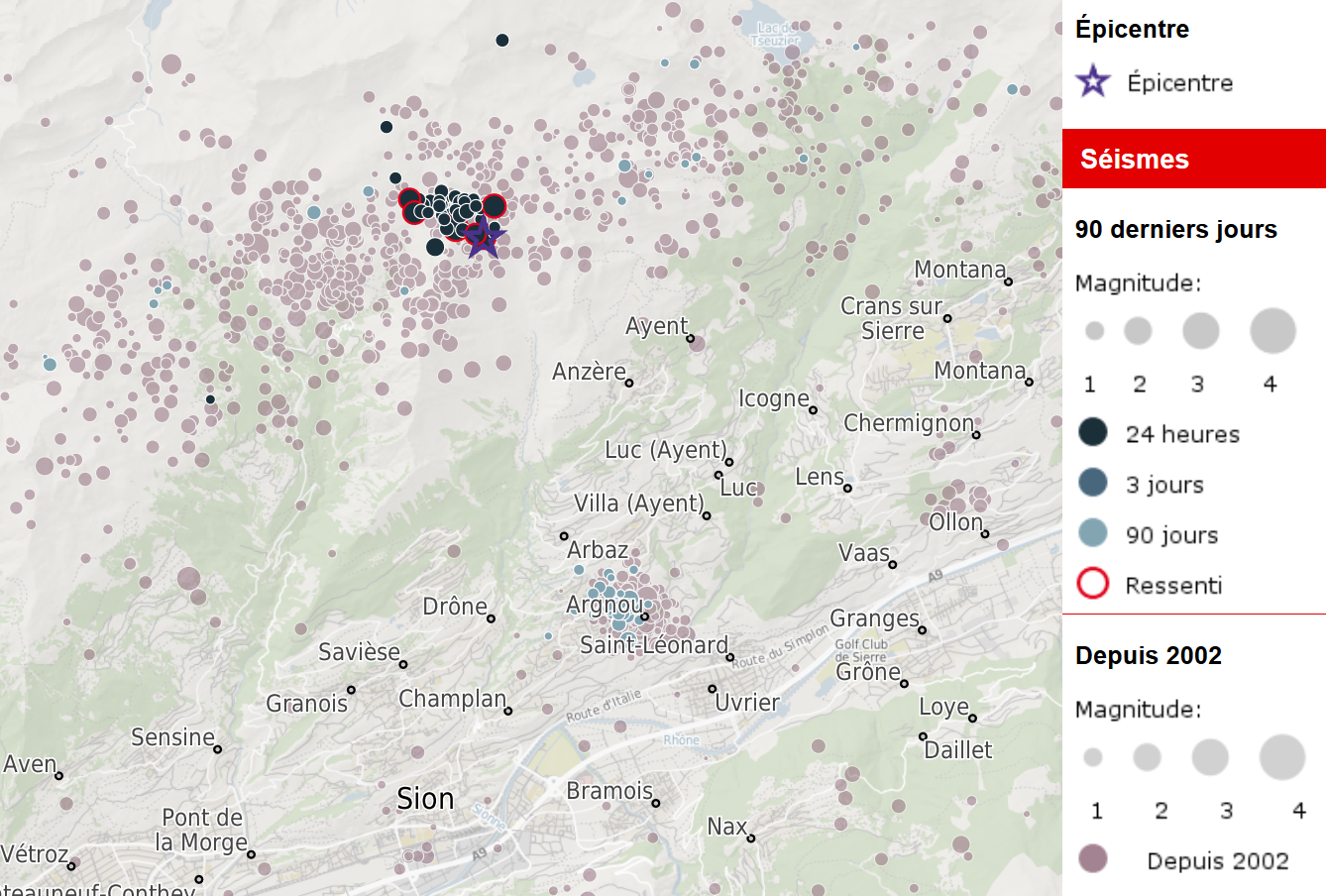 Essaim de séismes toujours actif an nord de Sion (VS)