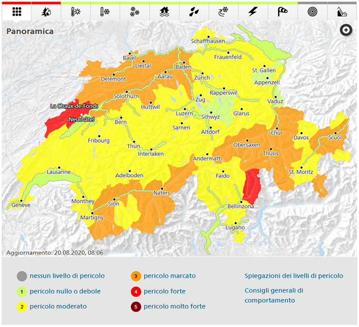 Nuova veste per il portale dedicato ai pericoli naturali, che mira a mantenere la Svizzera sempre informata