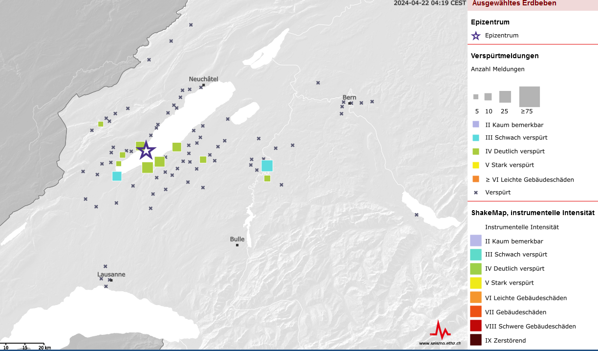 [Disponibile in DE/FR] Weiträumig verspürtes Erdbeben am Neuenburgersee