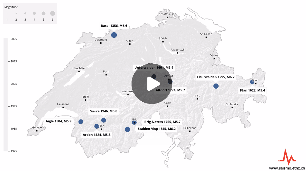 Bild für Animation Erdbeben seit 1975 und die zehn grössten