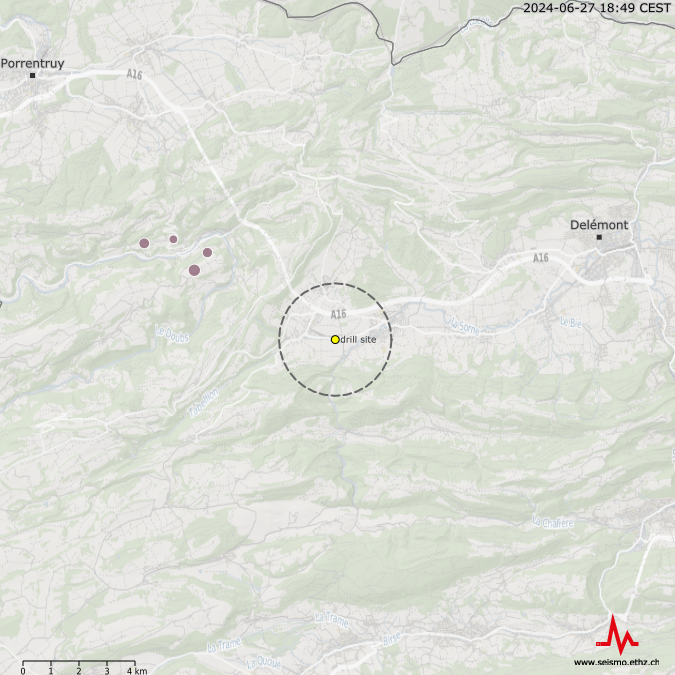 Terremoti nei pressi di Haute-Sorne, dal 1. Giulio, 2023