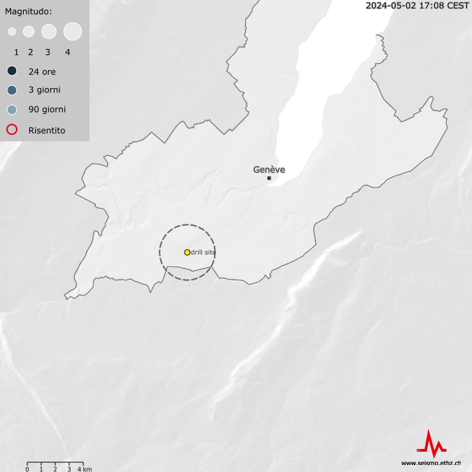 Terremoti nei ditorni conca di Ginevra, ultimi 90 giorni