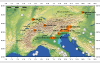 Mappa dei terremoti più forti (magnitudo maggiore uguale a 6) dell’ultimo millennio nella zona alpina