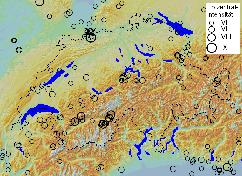 Verspürte Erdbeben CH